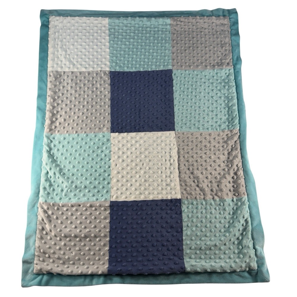 The Peanut Shell Minky Dot Baby Security Blanket Teal Blue Gray White Patchwork